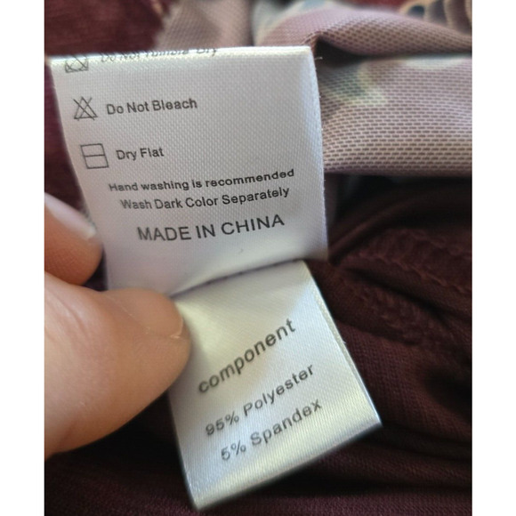 Timeson Blouse Women's 3XL Burgundy Floral Ruffle 3/4 Sleeve Round Neckline NWT - Picture 8 of 16